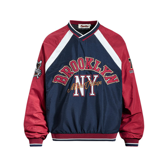 Color blocked raglan V-neck baseball jersey by American Smart EP featuring contrasting colors and classic sports style.