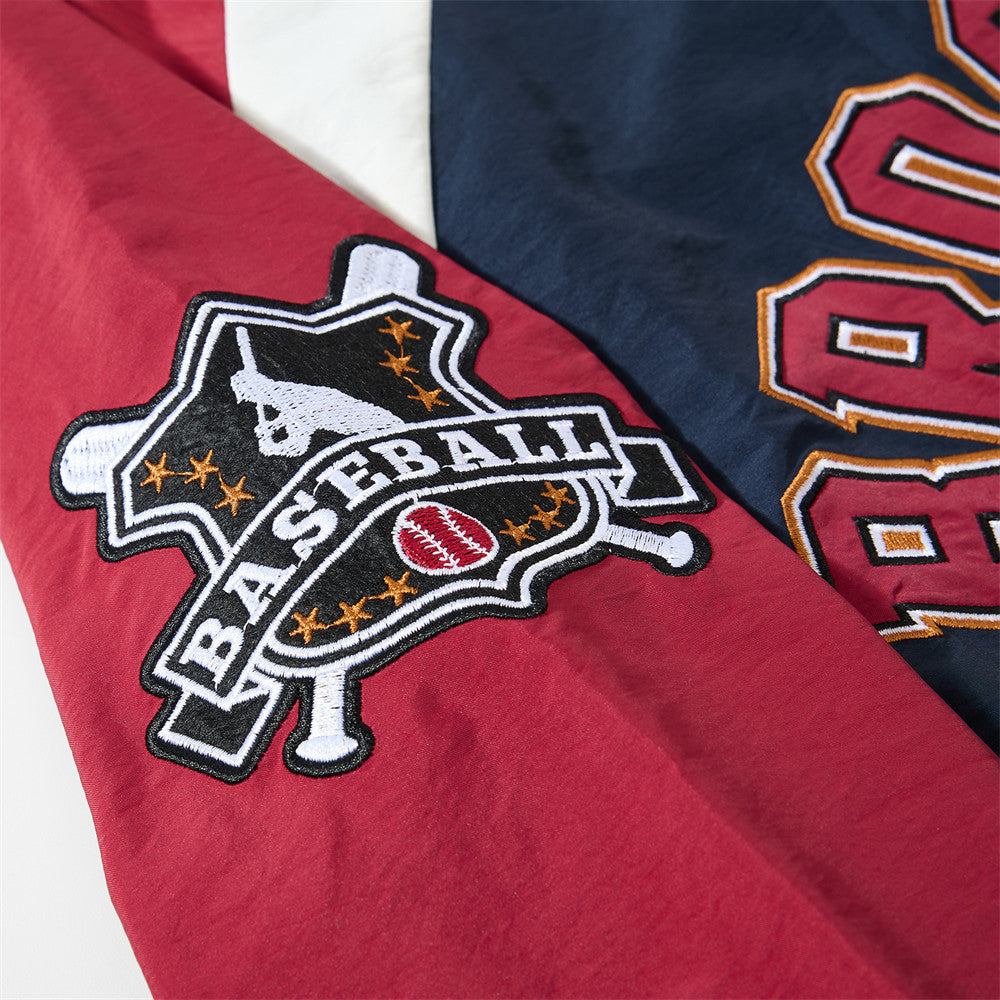 Color blocked raglan V-neck baseball jersey by American Smart EP featuring contrasting sleeves and sporty design.