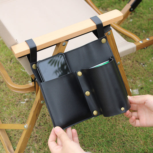 Camping chair leather storage bag mobile phone beer beverage storage bag outdoor chair side bag miscellaneous storage - American Smart