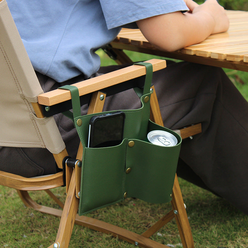 Camping chair leather storage bag mobile phone beer beverage storage bag outdoor chair side bag miscellaneous storage - American Smart