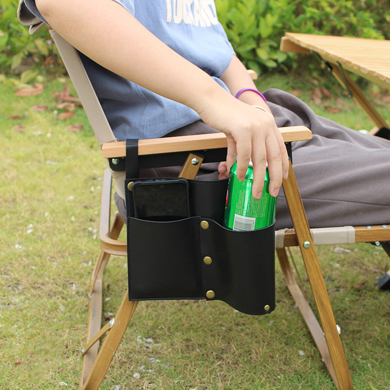 Camping chair leather storage bag mobile phone beer beverage storage bag outdoor chair side bag miscellaneous storage - American Smart