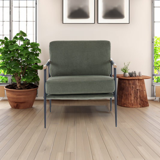 Green soft cushioned reading chair with plush fabric and metal frame, modern armchair by American Smart - EP
