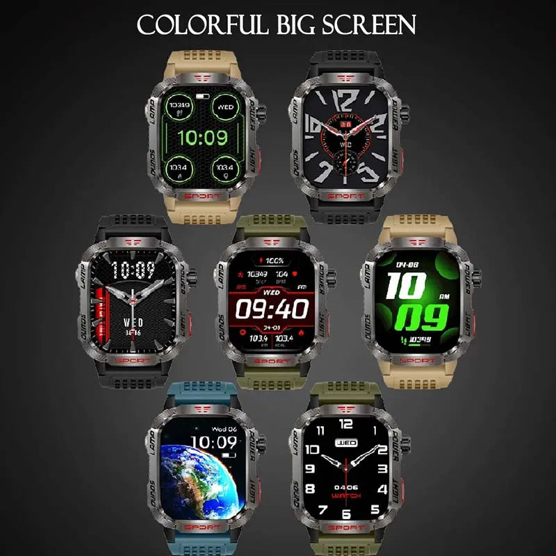GZYR 2.01-inch screen smart watch for men by American Smart, with Bluetooth call, sports waterproof design, heart rate and blood oxygen monitoring