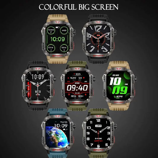 GZYR 2.01-inch screen smart watch for men by American Smart, with Bluetooth call, sports waterproof design, heart rate and blood oxygen monitoring
