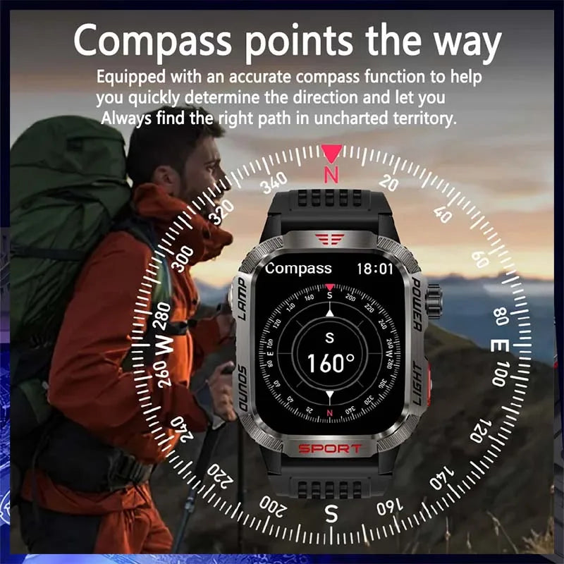 American Smart GZYR 2.01" screen men's smart watch with Bluetooth call, heart rate, blood oxygen, waterproof, sports design.