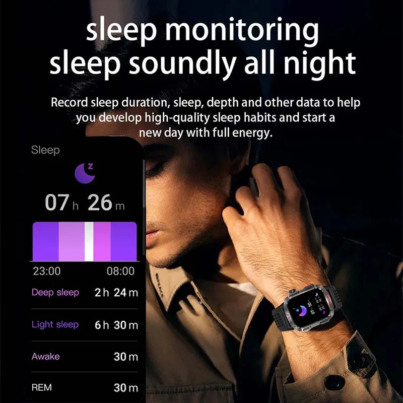 American Smart GZYR 2.01-inch screen men's smartwatch with Bluetooth calls, waterproof design, heart rate and blood oxygen monitoring
