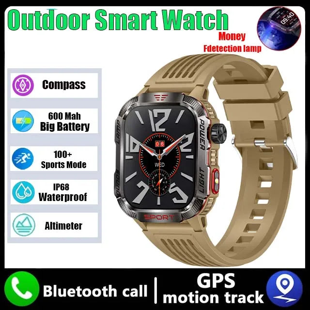 American Smart GZYR 2.01-inch screen men's smartwatch with Bluetooth, heart rate, blood oxygen, sport waterproof features.