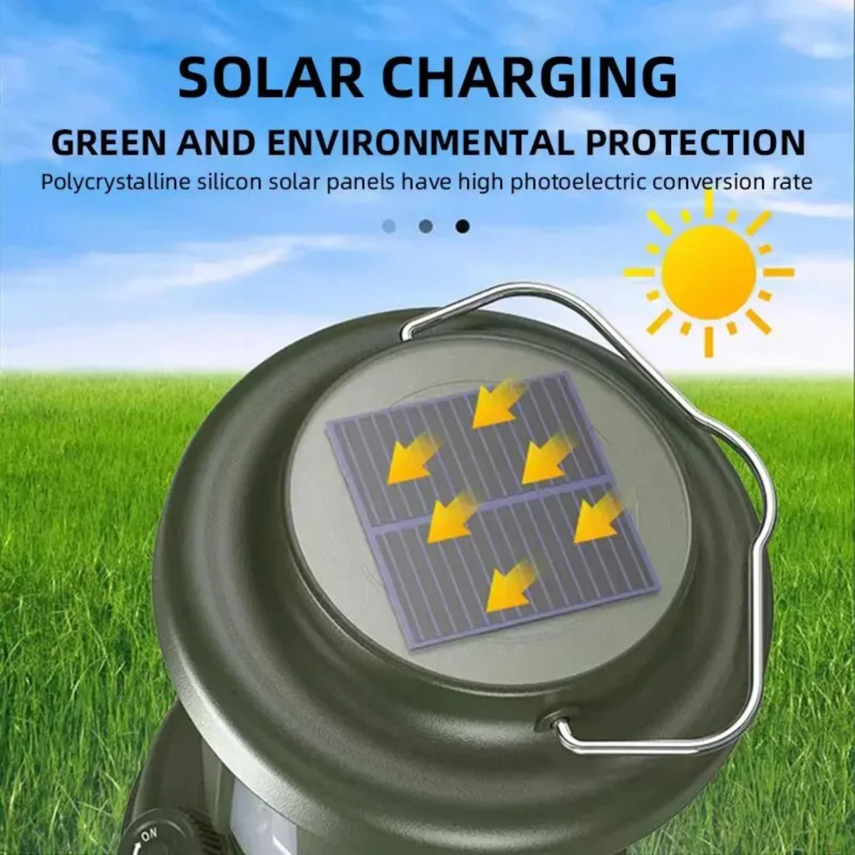 American Smart outdoor solar rechargeable camping light with LED strong light and multifunctional tent atmosphere illumination.