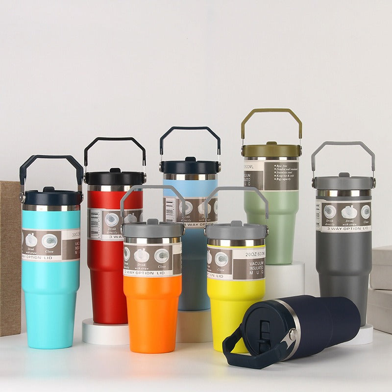 American Smart stainless steel 20oz travel water bottle with handle and coffee tumbler lid, suitable for sports and on-the-go use