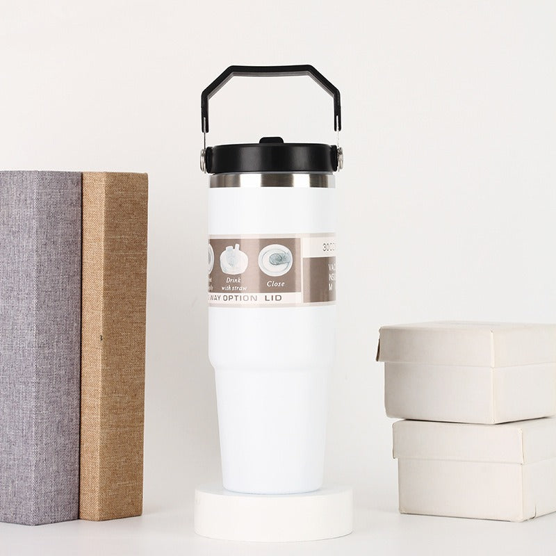 Stainless steel 20oz/30oz portable travel water bottle with handle cover, American Smart EP sports coffee tumbler in black