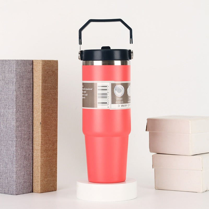 Stainless steel 20oz travel water bottle with handle and cover, designed for sports and car use, by American Smart - EP.
