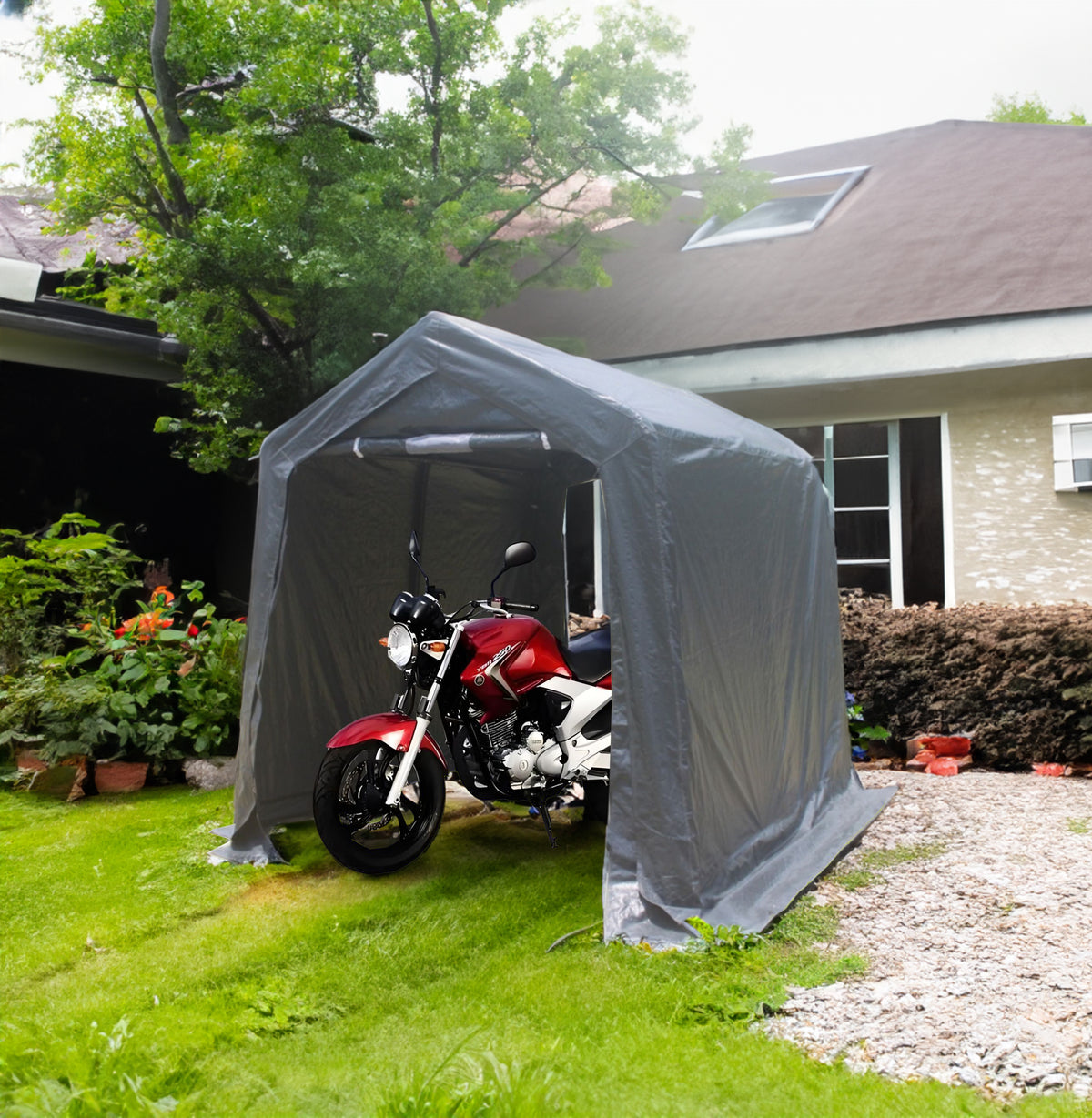 7x8 ft Outdoor Portable Gazebo Storage Shelter Shed with 2 Roll up Zipper Doors & Vents Carport - American Smart