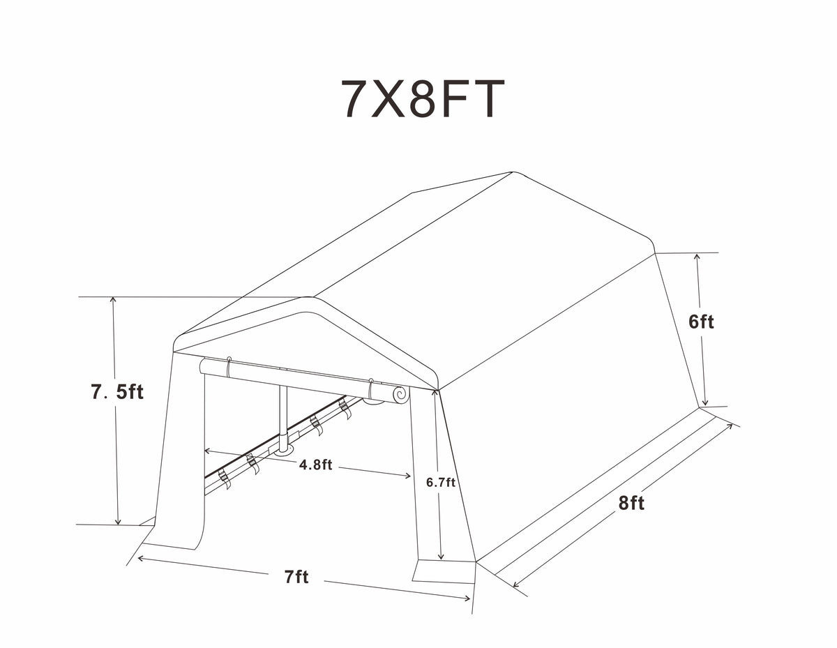 7x8 ft Outdoor Portable Gazebo Storage Shelter Shed with 2 Roll up Zipper Doors & Vents Carport - American Smart