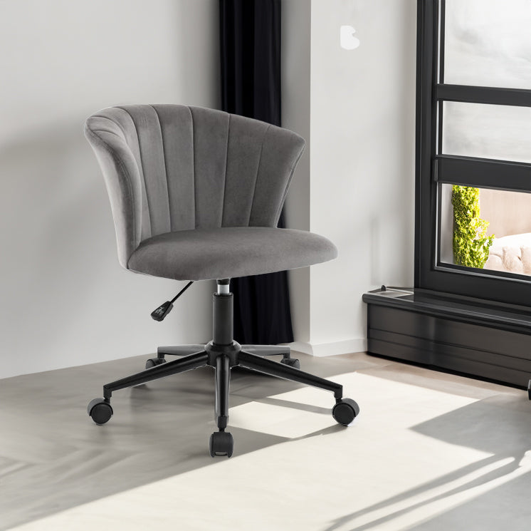 Velvet home office chair with swivel flower shape design, ideal for computer desk, suitable for bedroom or workspace.