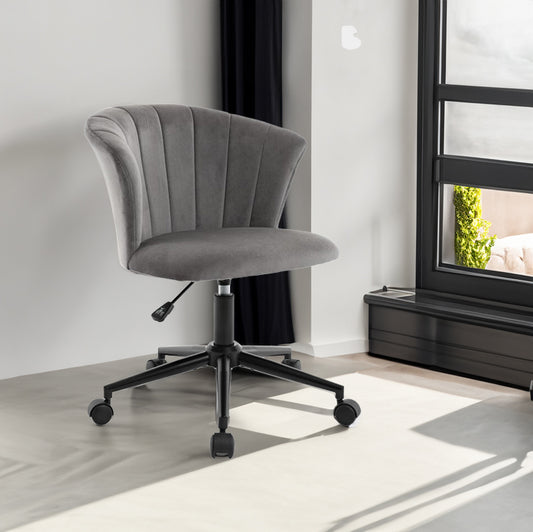 Velvet home office chair with swivel flower shape design, ideal for computer desk, suitable for bedroom or workspace.