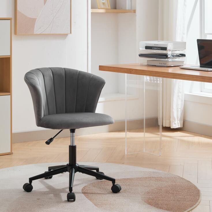 Velvet fabric home office chair with swivel flower-shaped design, ideal for computer desk, bedroom, or workspace.