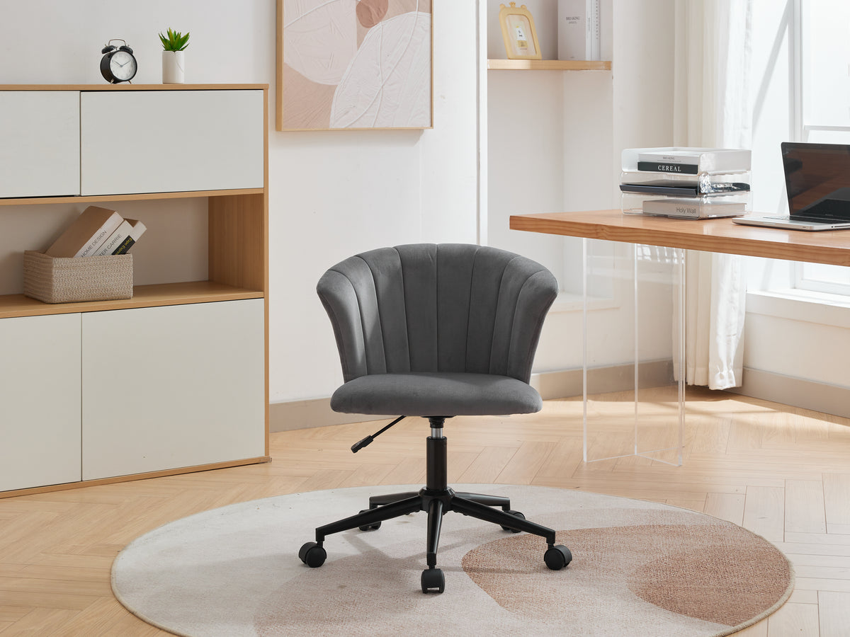 Velvet fabric home office chair with floral design, swivel base, suitable for desk work in home or bedroom spaces