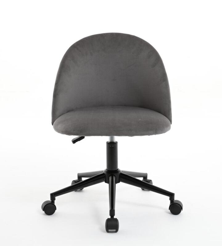 Black velvet fabric office chair with cushioned seat, mid-back design, adjustable height, wheels, and black legs by American Smart EP