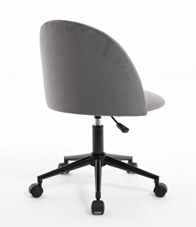 Black velvet fabric office chair by American Smart with mid back, cushioned seat, adjustable height, wheels, and black legs.