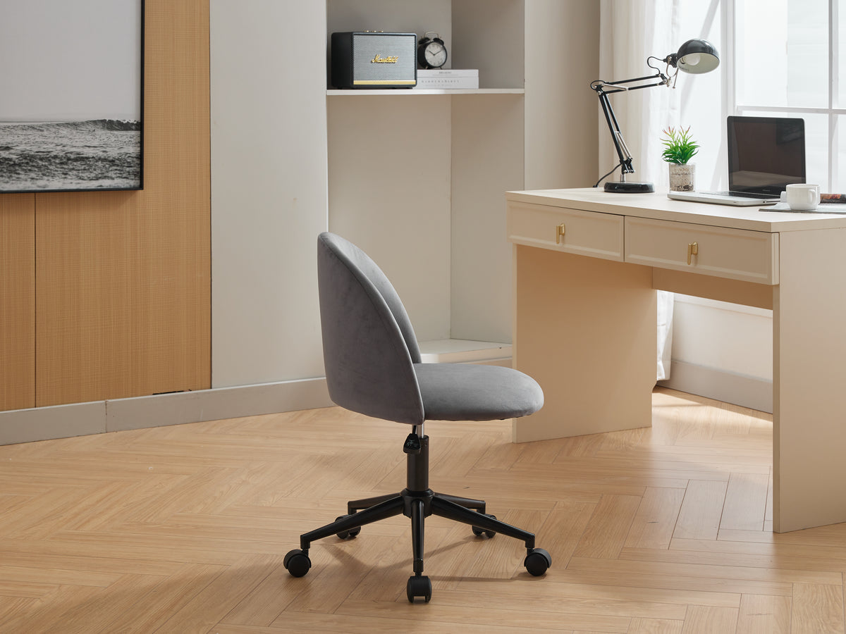 Black velvet fabric office chair with cushioned seat, mid-back support, wheels, and adjustable height from American Smart - EP.