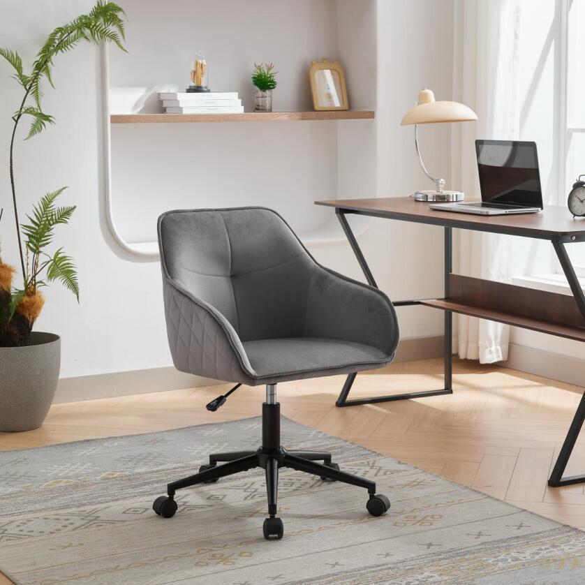 Velvet office desk chair with wheels by American Smart, modern style vanity chair suitable for living room, bedroom, or study.