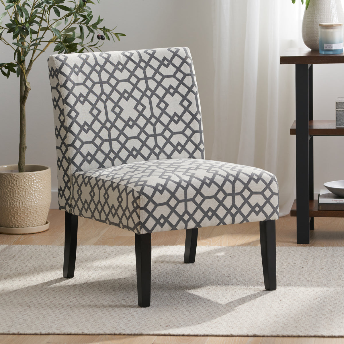 American Smart EP accent chair with plush fabric and modern design, featuring a comfortable cushioned seat and stylish wooden legs.