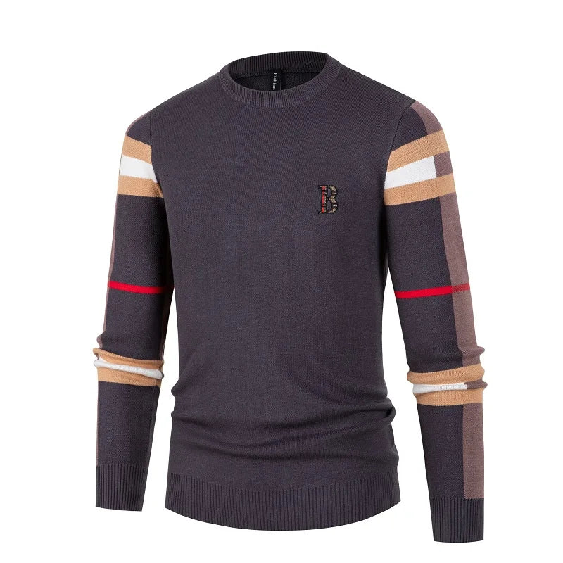 Men's knitted shirt by American Smart featuring a thin, color-blocked design with a casual middle-neck style and interior bottom detail.