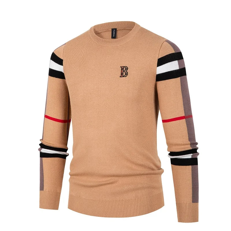 Men's knitted shirt by American Smart featuring a thin, color-blocked design with a casual middle neck style.