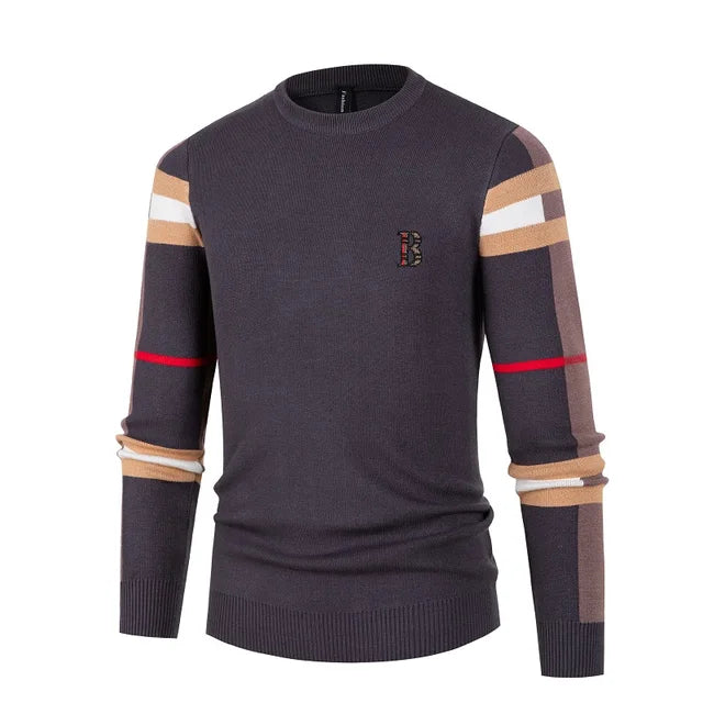 Men's knitted shirt by American Smart featuring a thin style, color-blocked interior, casual fit, and middle neck design.