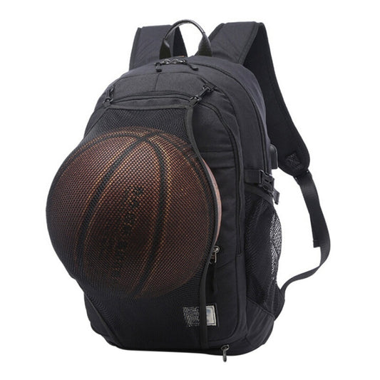 Men's sports basketball backpack with football net, designed for teens, featuring a spacious main compartment and adjustable straps.