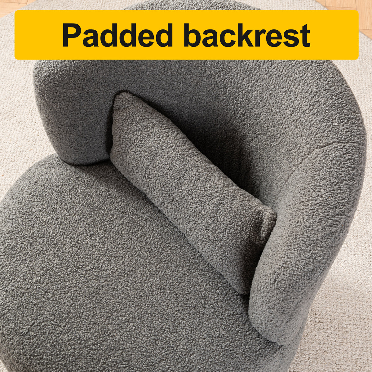 Grey plush swivel accent chair with round arms and metal base, modern living room chair with 360° rotation by American Smart.