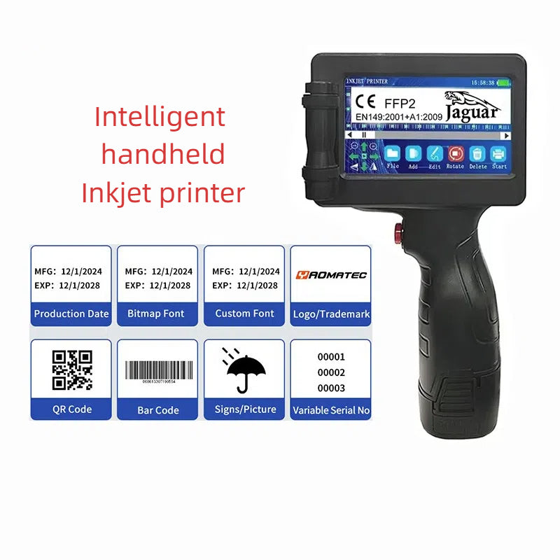 American Smart EP Yaomatec 1755 handheld inkjet printer marking food production dates and batch numbers on packaging.