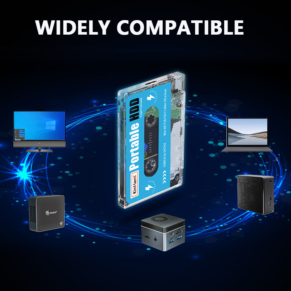 American Smart Kinhand 500G HDD external hard drive with retro game cards for PSP, SEGA Saturn, and Wii gaming on computer or laptop