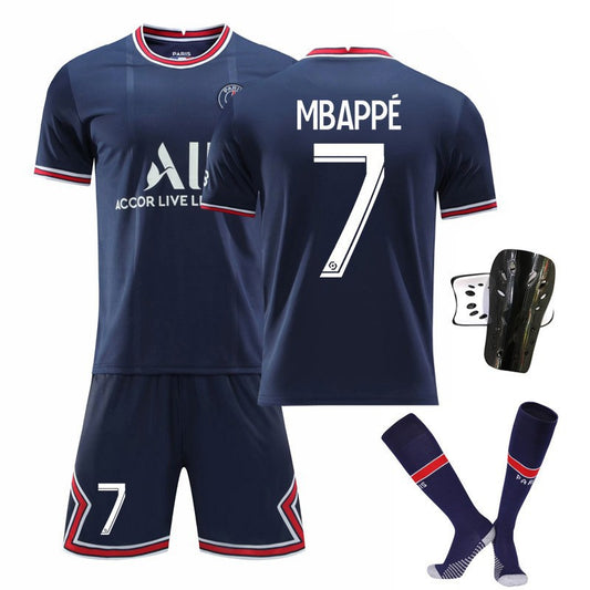 Paris Saint Germain football shirts featuring Neymar No. 10 and Messi No. 30, in training set with team logos and vibrant colors.