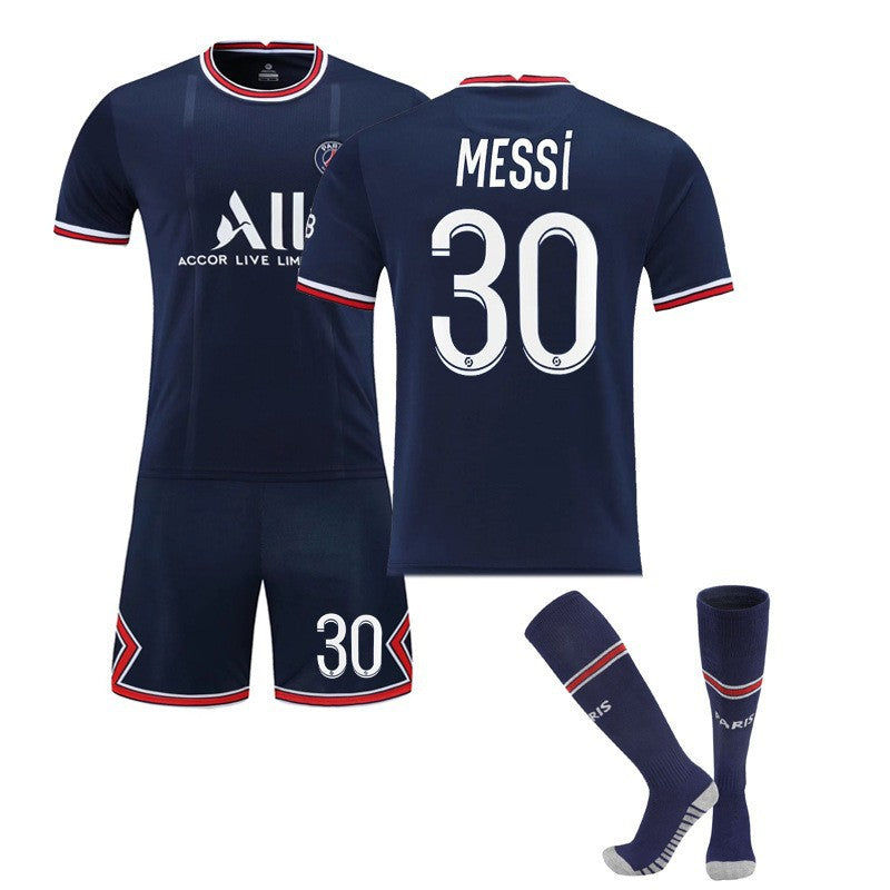 Paris Saint Germain football shirts featuring Neymar No. 10 and Messi No. 30, with training shirt set from American Smart - EP.