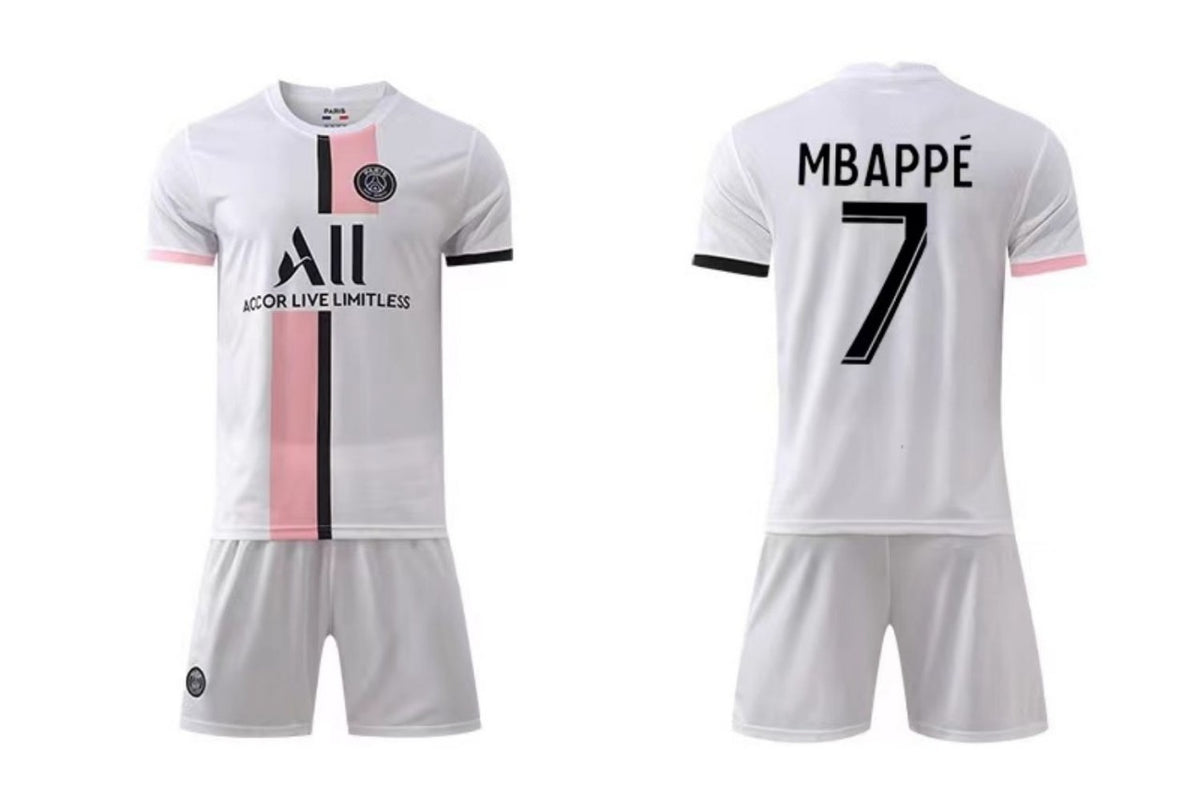 Paris Saint Germain Neymar No. 10 football shirt and Messi No. 30 training shirt set by American Smart - EP, featuring team logos and player names.