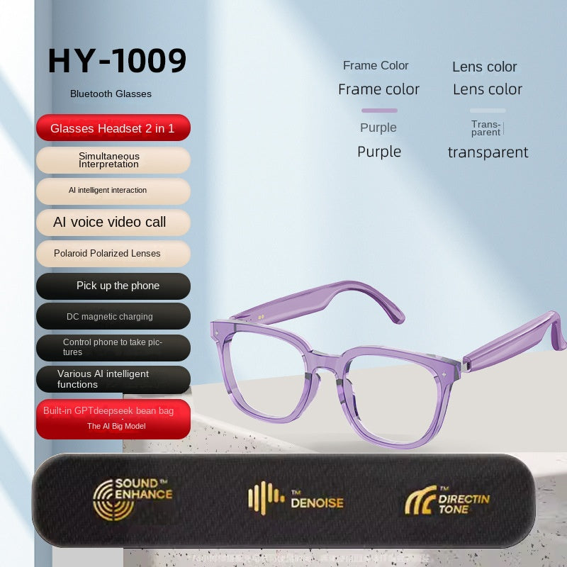American Smart EP Bluetooth AI sunglasses with built-in headphones displaying sleek design and multi-functional features.
