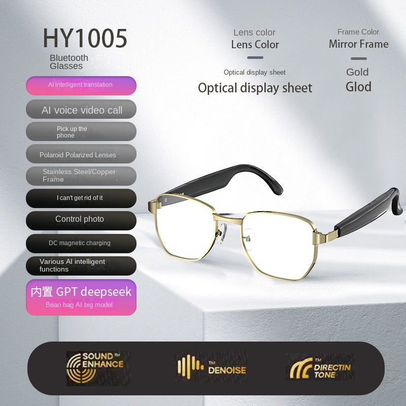 American Smart Bluetooth AI sunglasses with built-in headphones, real-time translation, call, and music listening features.