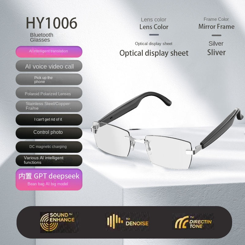 American Smart EP Bluetooth AI sunglasses with built-in headphones, real-time translation, call, and music listening features.