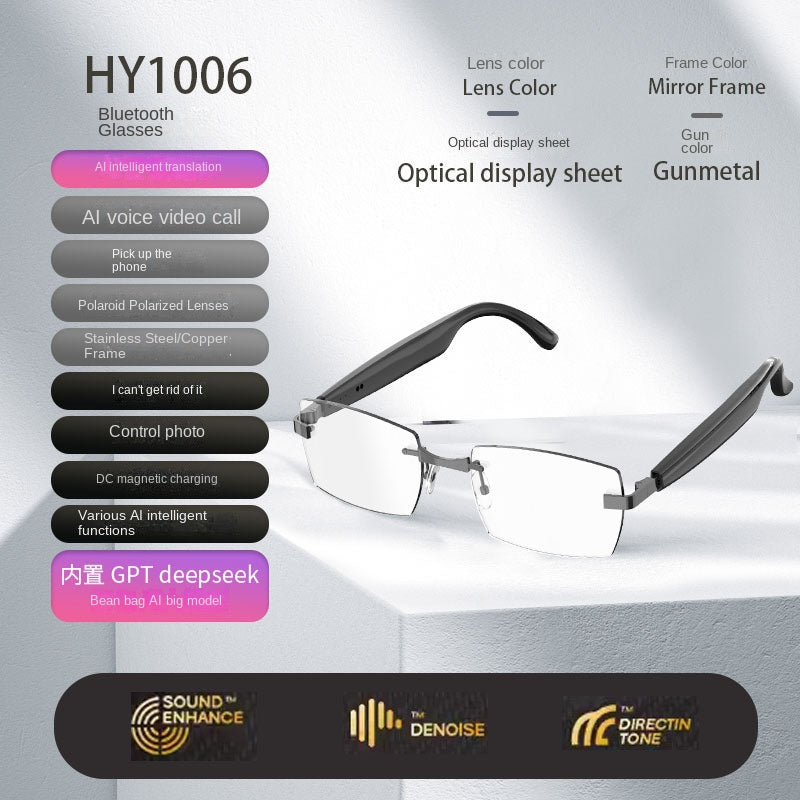 American Smart Bluetooth AI sunglasses with built-in headphones, real-time translation, and music listening features.