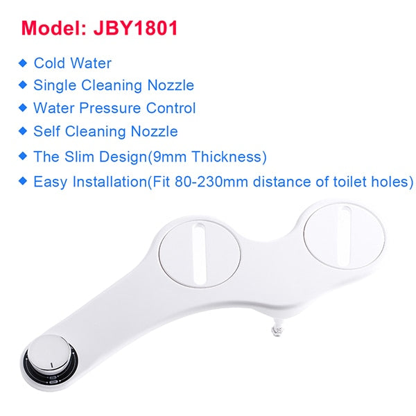 American Smart non-electric bidet attachment with self-cleaning nozzle, fresh water spray, and mechanical operation for toilet hygiene.