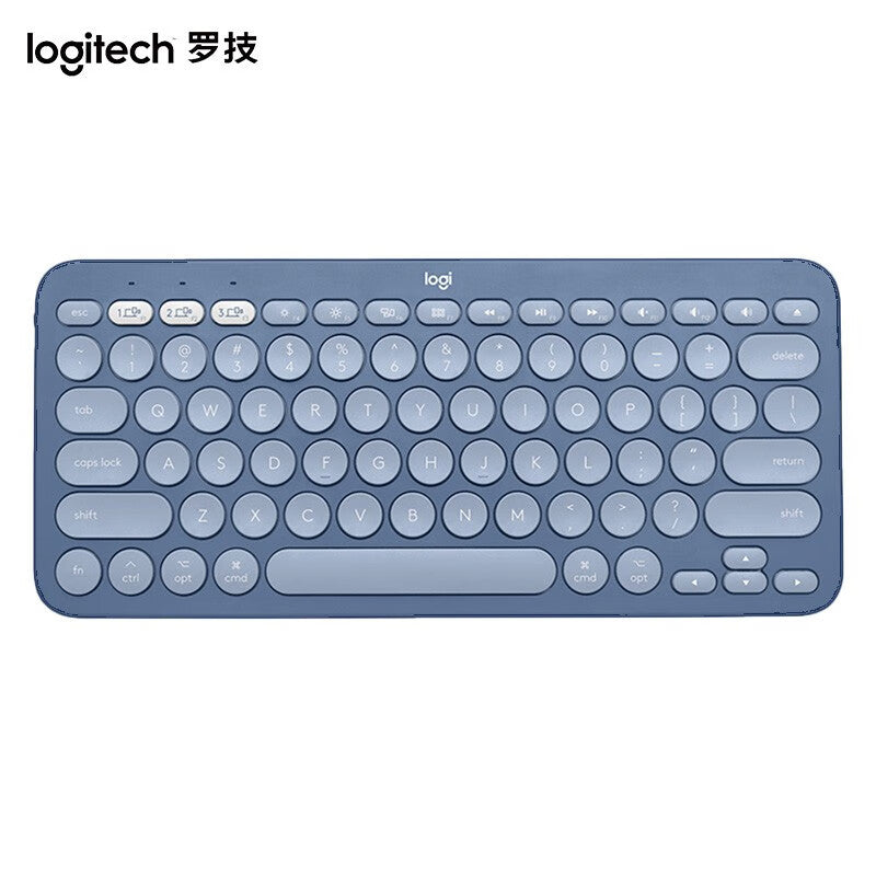 Logitech K380 Mini Bluetooth wireless keyboard with tablet and phone, part of American Smart EP Pebble2+K390 set, shown on a desk.