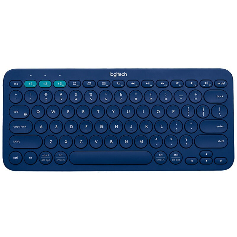 Logitech K380 mini Bluetooth wireless keyboard with tablet and phone, featuring compact design and multi-device connectivity.