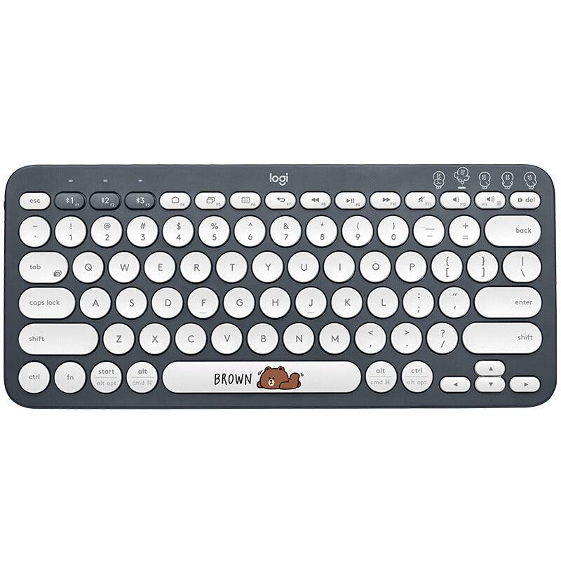Logitech K380 mini Bluetooth wireless keyboard with tablet and phone, part of American Smart EP Pebble2+K390 set, shown on a desk
