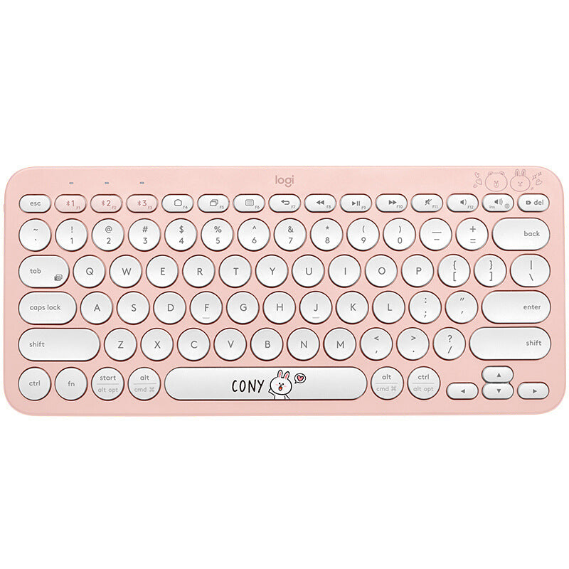 Logitech K380 Mini Bluetooth wireless keyboard with tablet and phone, part of American Smart EP Pebble2+K390 set, shown on a desk.
