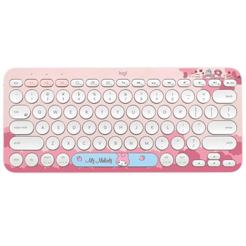 Logitech K380 Mini Bluetooth wireless keyboard with tablet and phone in American Smart EP Pebble2+K390 set, visible keys and compact design.
