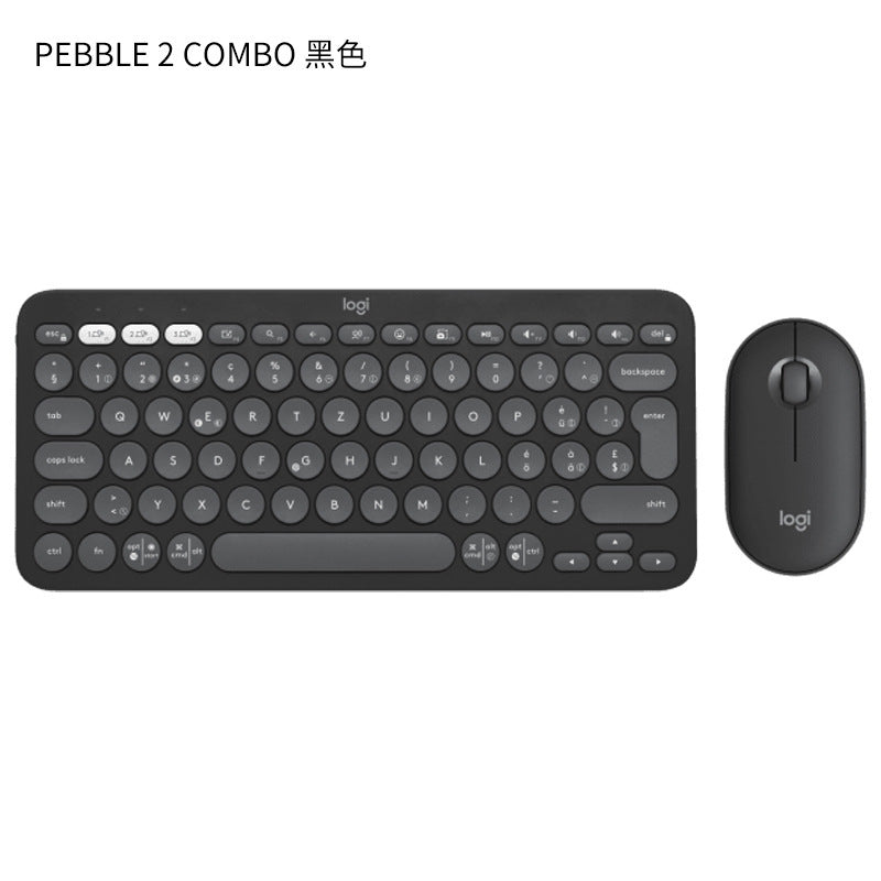 Wireless Logitech K380 Mini Bluetooth keyboard with tablet and phone, part of American Smart EP Pebble2+K390 set, on white background.