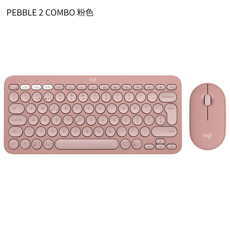 Logitech K380 mini Bluetooth wireless keyboard with tablet and phone, part of the American Smart EP Pebble2+K390 set, on white background.