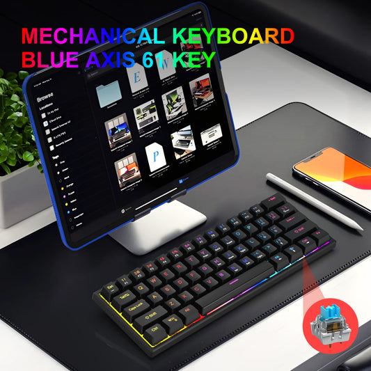 American Smart EP 61-key mechanical keyboard with blue switches, compact wired design, ideal for esports gaming.