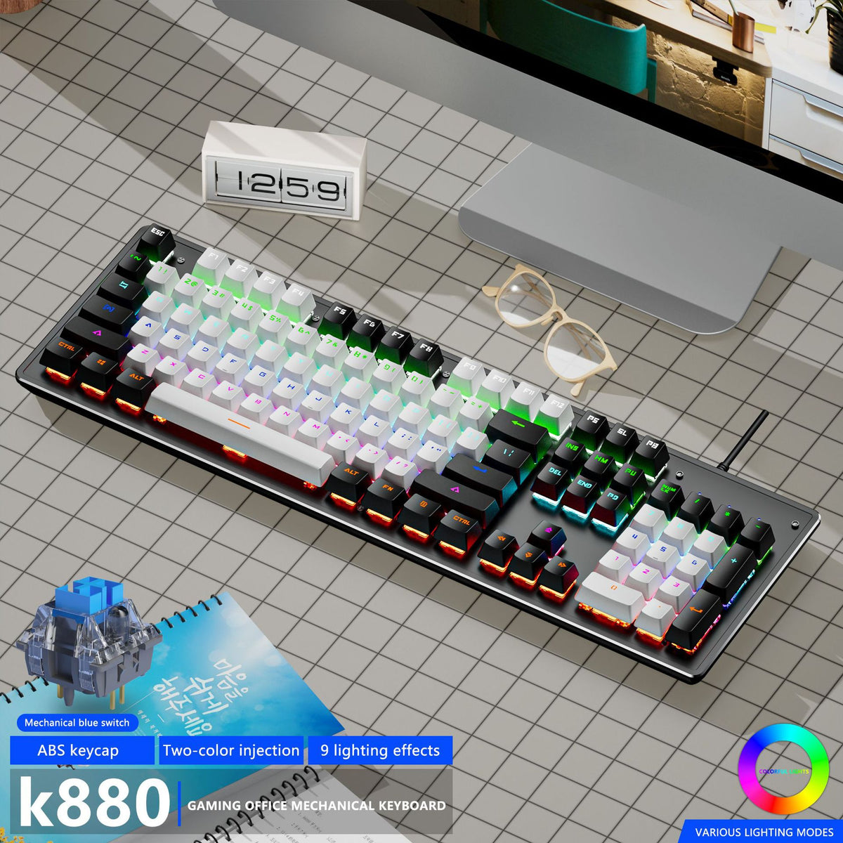 American Smart EP K880 wired mechanical keyboard with 104 keys, customizable switches, ideal for office and gaming use